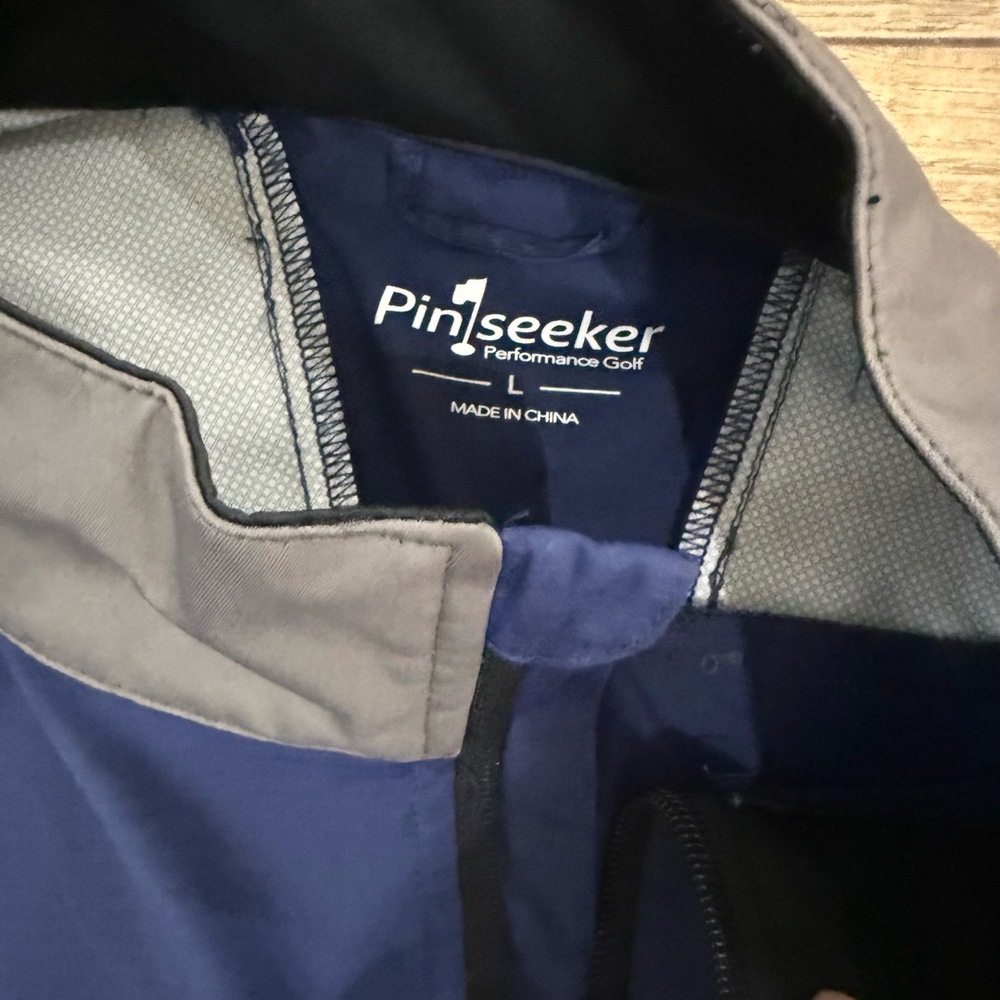Pinseeker Wind Shirt Mens Large Blue Grey Golf Short Sleeve‎  Performance